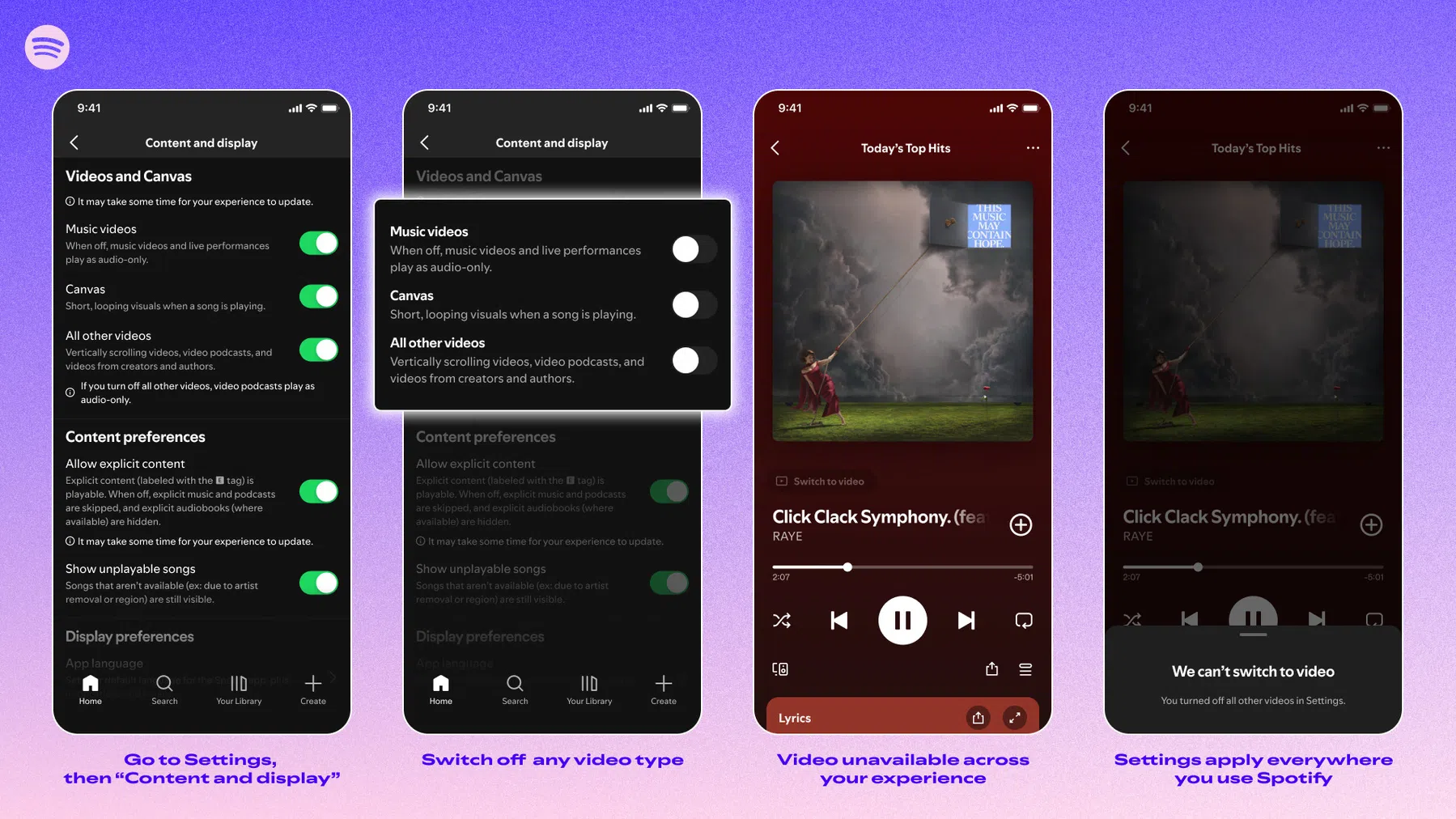 Video uitzetten Spotify